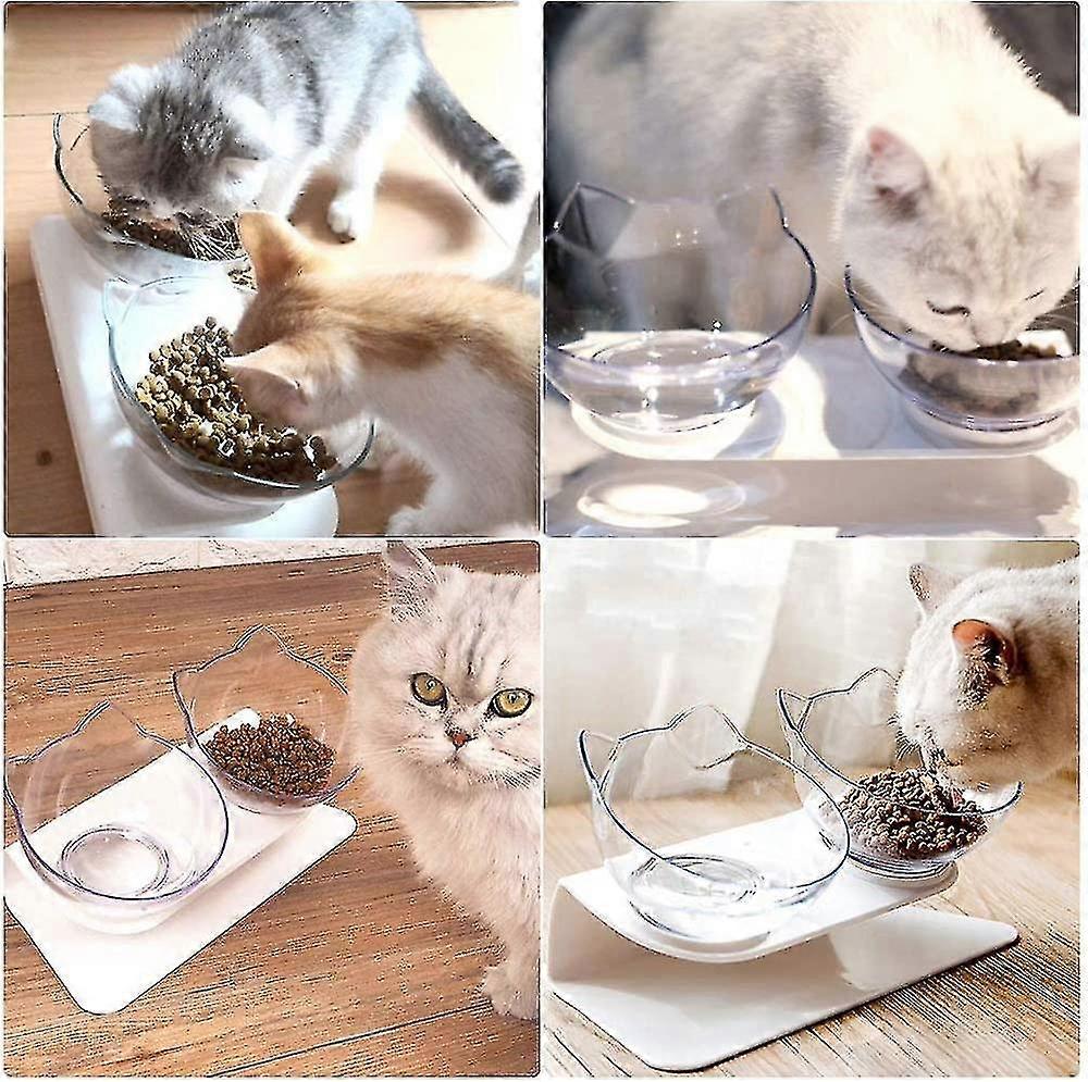 Orthopedic Anti-vomiting Pet Bowl With Raised Stand, Double Bowl Cat Feeder, 15 Tilted Platform