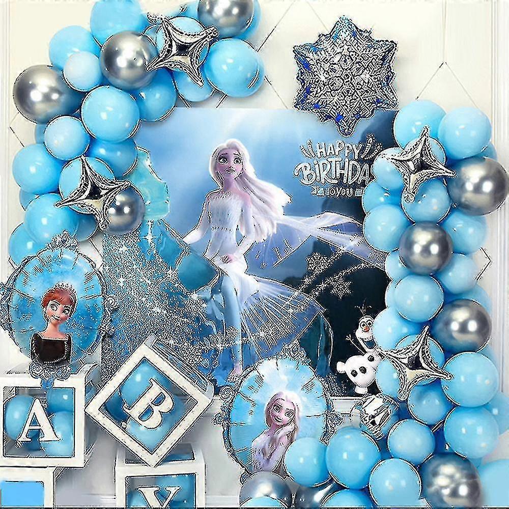 Frozen Elsa Anna Theme Poster Balloons Garland Arch Kit Kids Birthday Party Decor Supplies