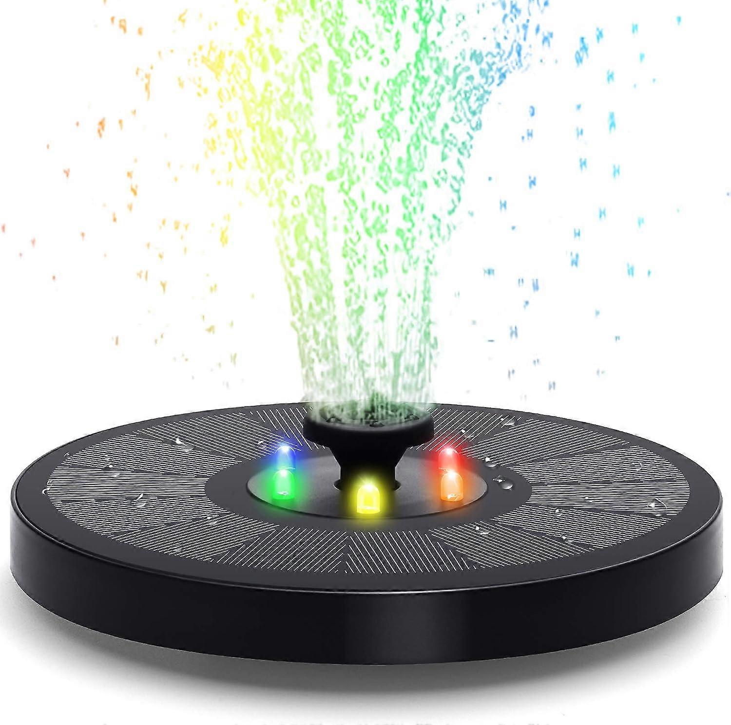 Solar fountain, upgraded 3W solar bird pond with 2000 mAh battery, coloured LEDs, 7 nozzles for the garden.