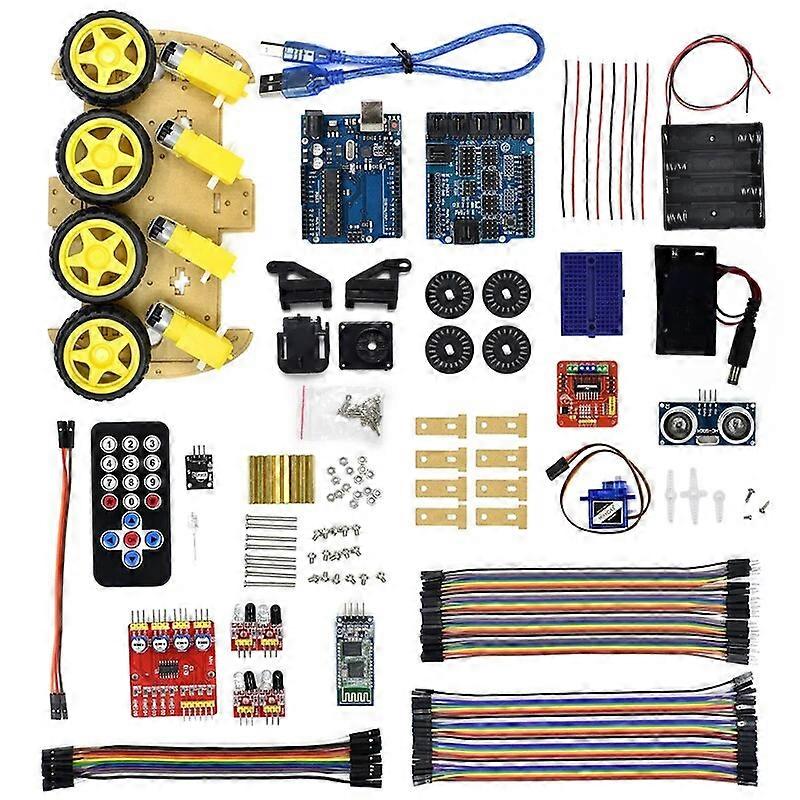Kits de carros inteligentes de robô controlado por Bluetooth multifuncional Toneladas de códigos gratuitos publicados 4WD UNO R3 Starter Kit para arduino Diy Kit