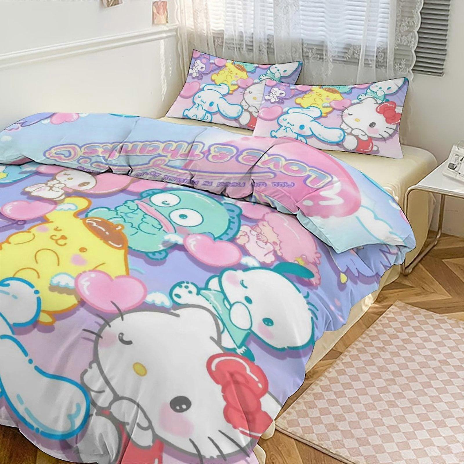 BH424 Set di biancheria da letto carino Hello Kitty per ragazze donne Set di trapunte di dimensioni gemelle Set di 3 pezzi Set di trapunte 1 copripiumino e 2 federe-xp ka424
