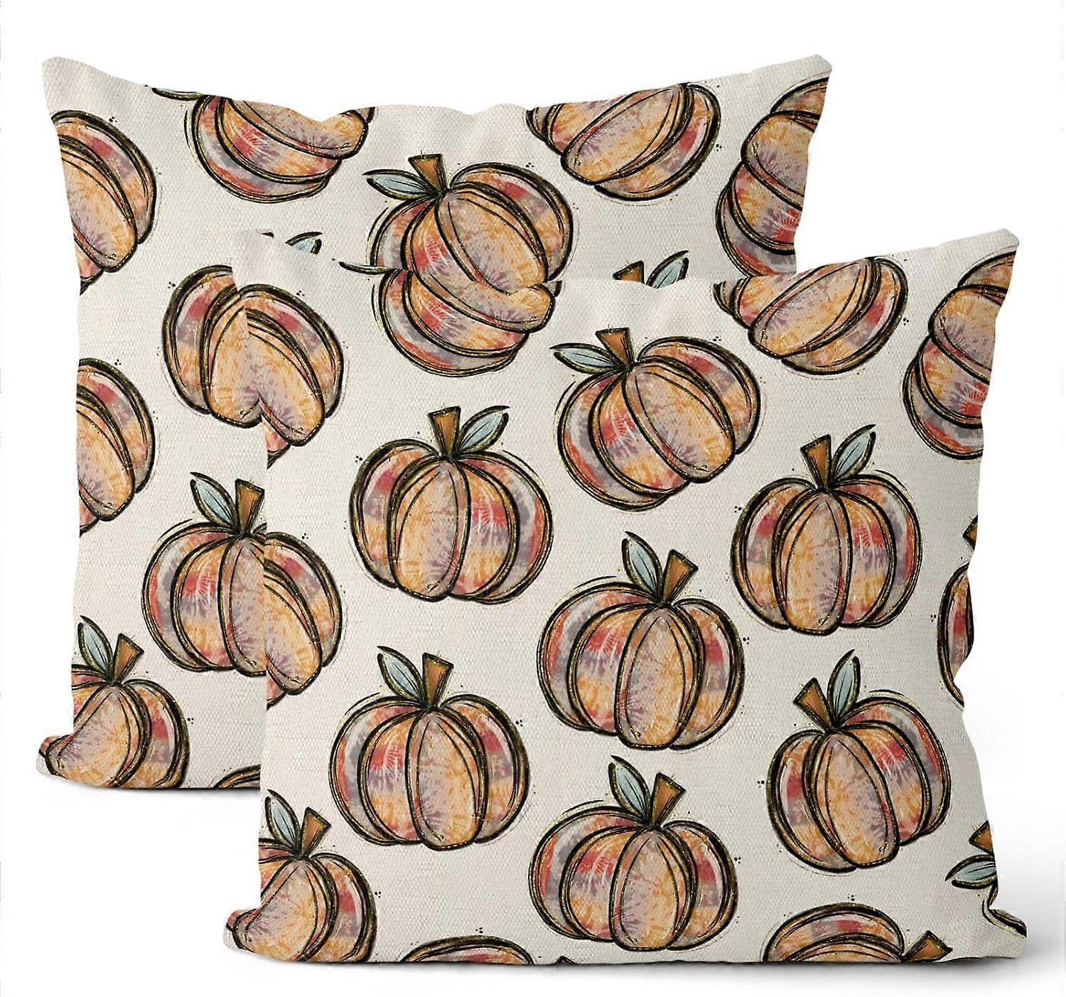 Fall Pillow Covers 18x18 Set of 2, Watercolor Colorful Pumpkin Farmhouse Fall Decorative Throw Pillow Covers Linen Autumn Thanksgiving Outdoor Decorat
