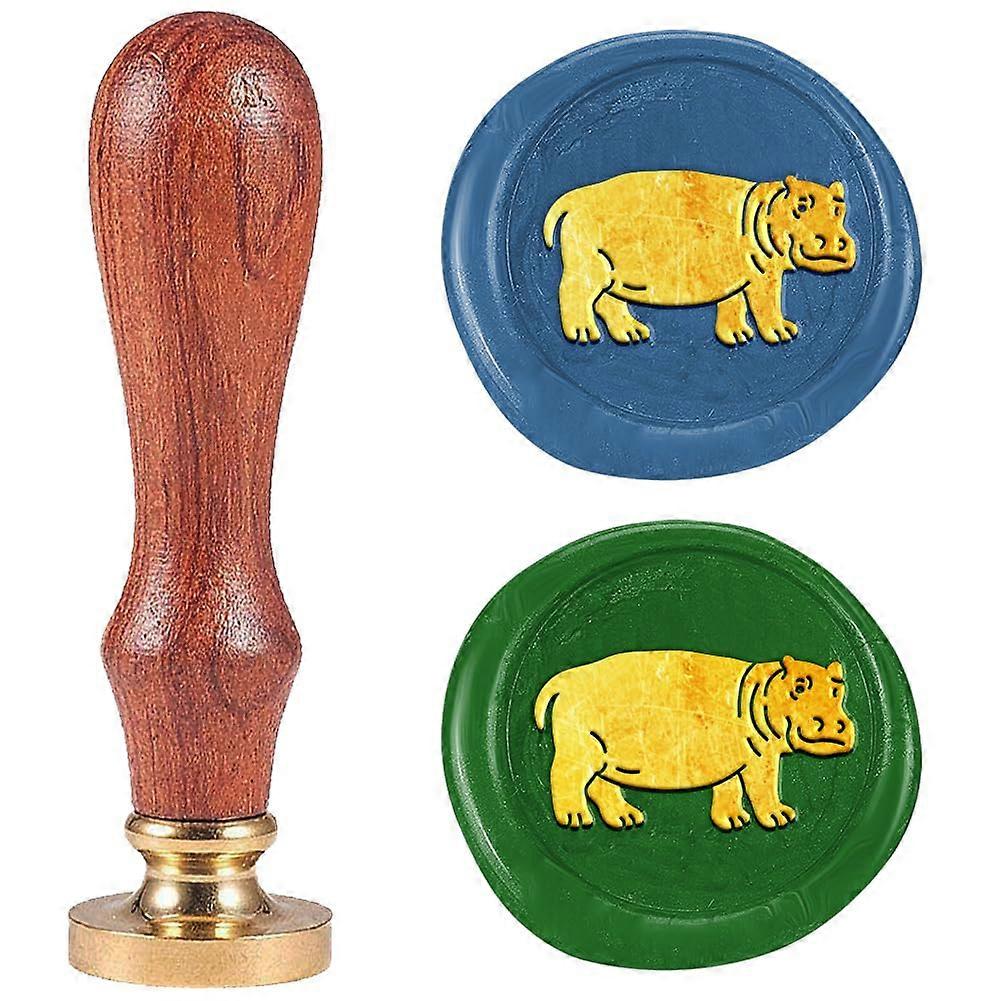Hippo Wax Seal Stamp Letter Sealing Wax Stamp Embossed Seal 1" Removable Brass Wax Seal Stamp Head with Wooden Handle for Invitation Gift Wine Package
