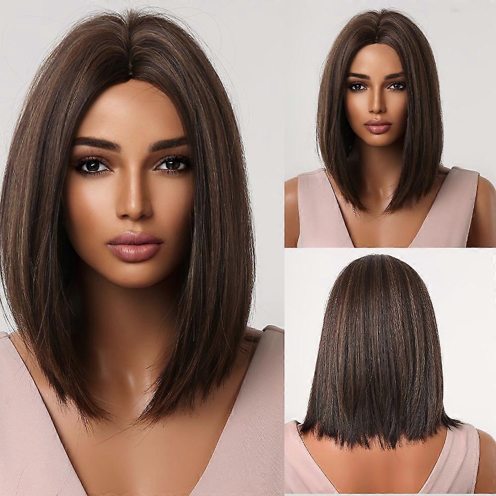 Ombre Brown Water Wave Synthetic Wig Middle Part Shoulder Long