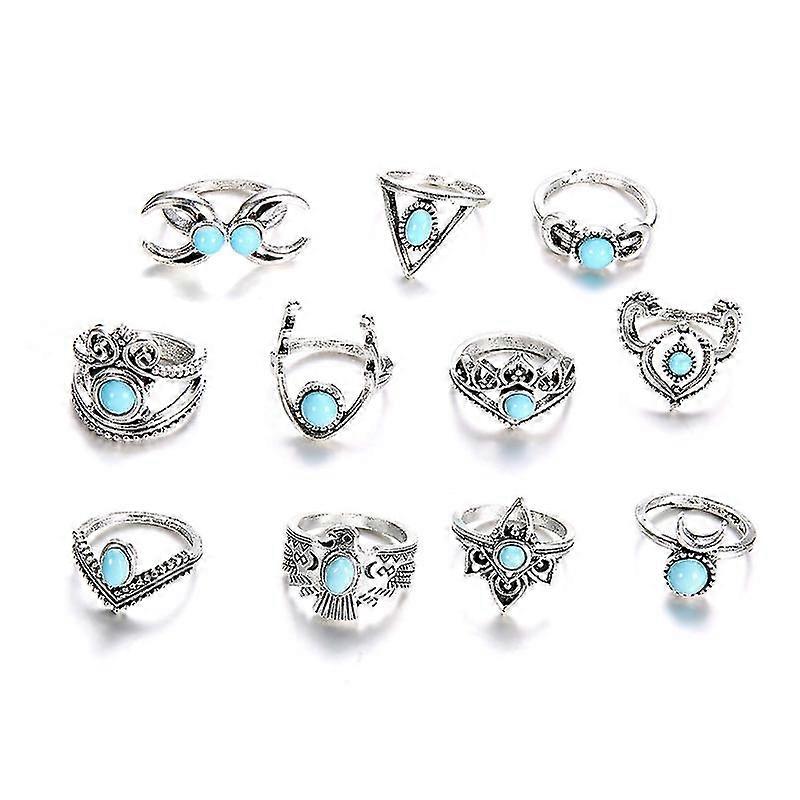 11pieces/set Blue Fire Opal Band Ring Natural Gemstone Fire Opal Diamond Ring