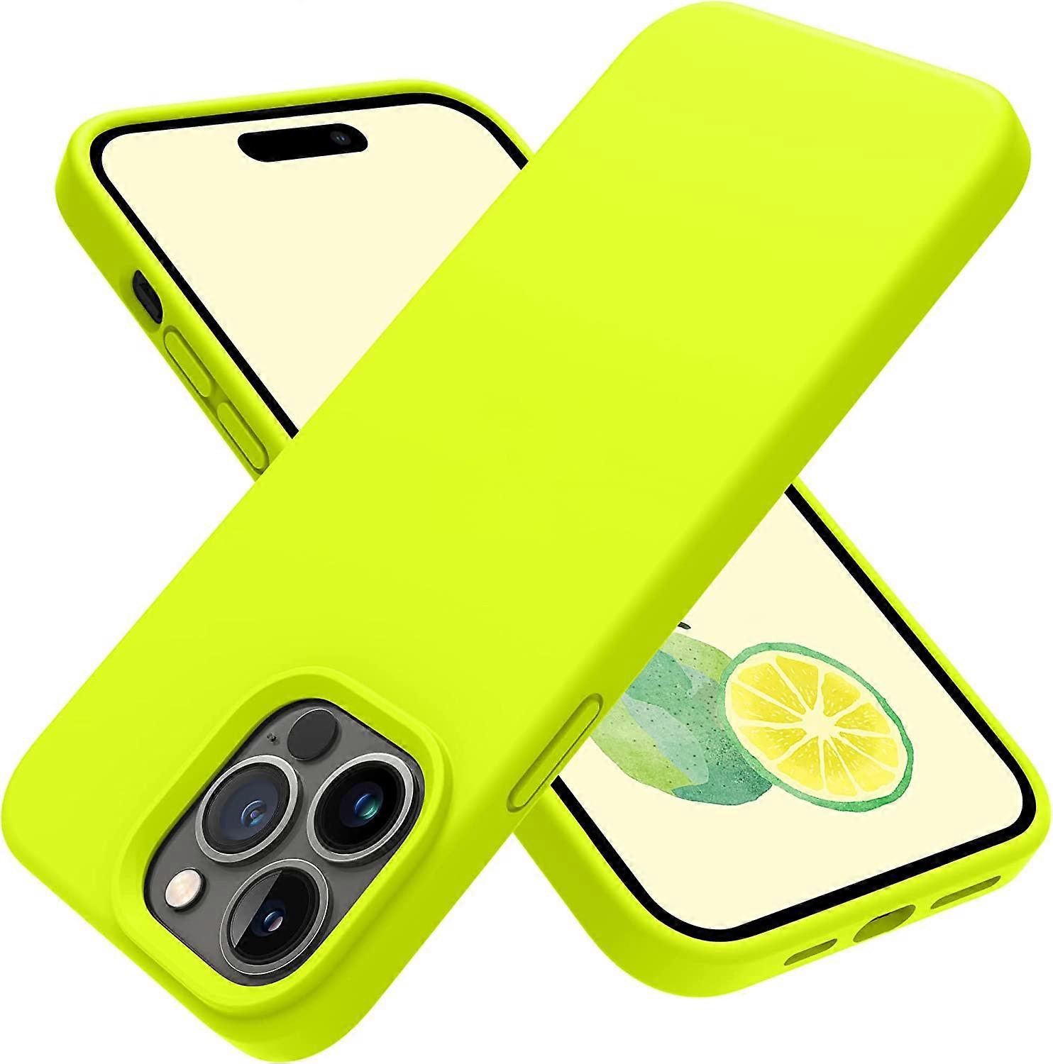 Projetado para iPhone 14 Pro Case, Capa de Telefone Fina e Resistente a Choques de Silicone para iPhone 14 Pro 6.1 polegadas (Amarelo Fluorescente)