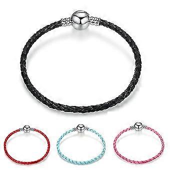 Bracciale In Pelle Nera Con Inserti In Argento E Chiusura A Leonessa - Regolabile, Gioiello Unisex Fai Da Te