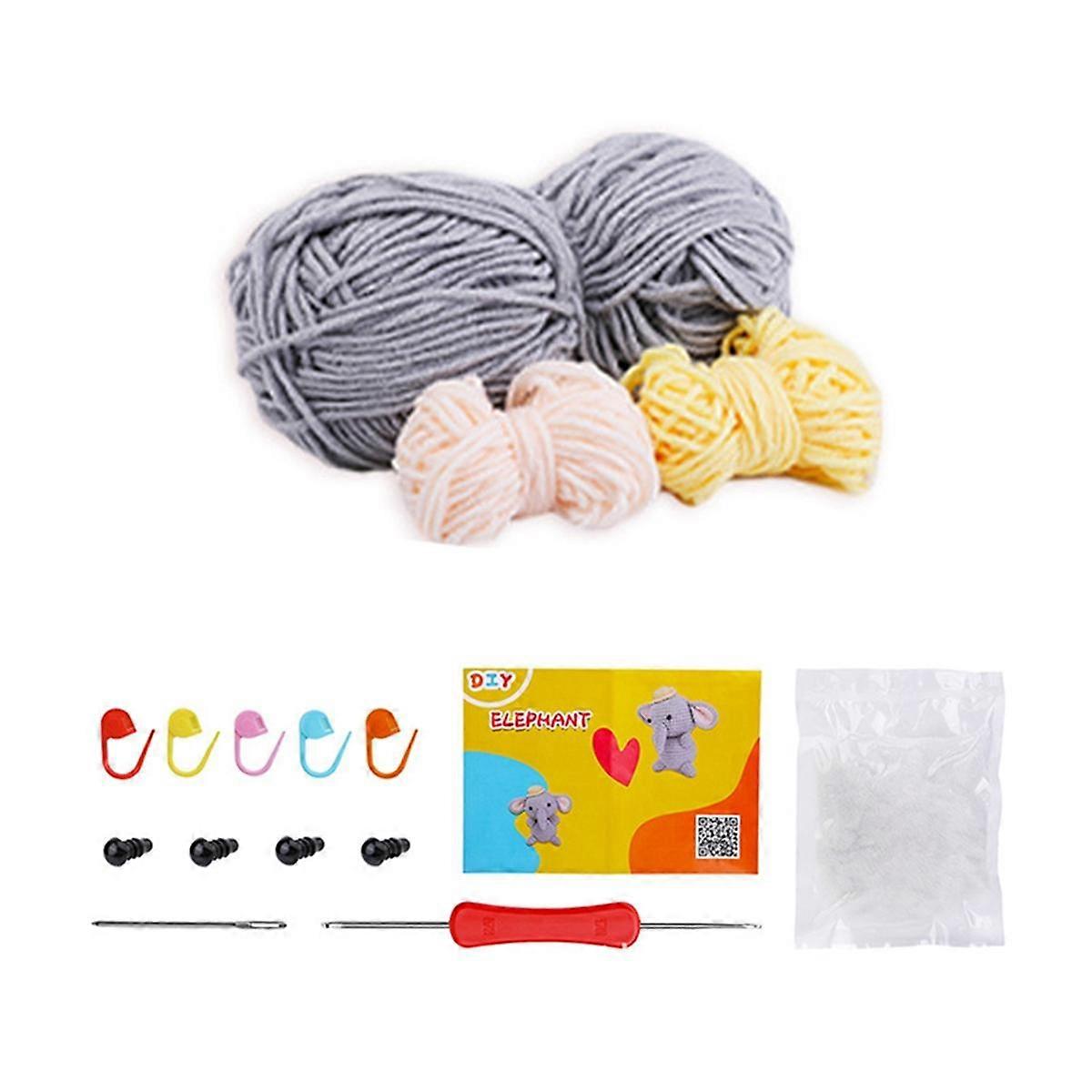 Complete Crochet Kits for Beginners,DIY Animal Elephant Crochet Kit with Knitting Markers Easy Yarn Ball,Instruction