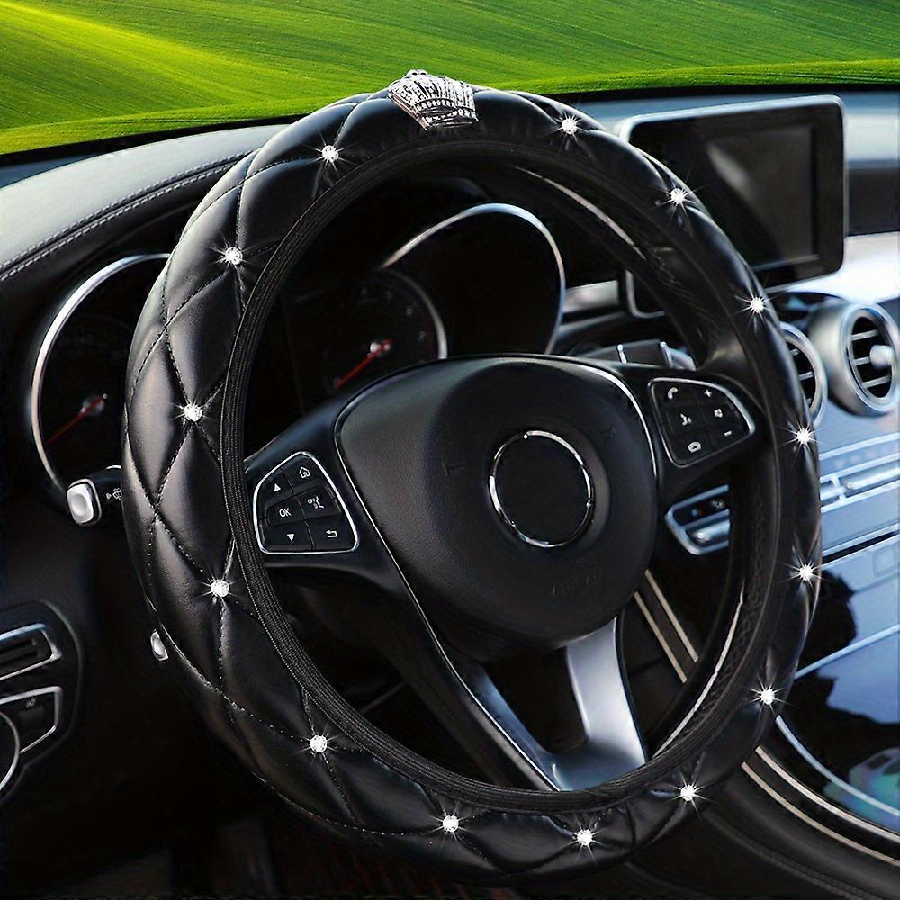 1pc Glittering Artificial Diamond PU Leather Soft And Comfortable Car Supplies Without Inner Ring Steering Wheel Cover Auto Parts For Women