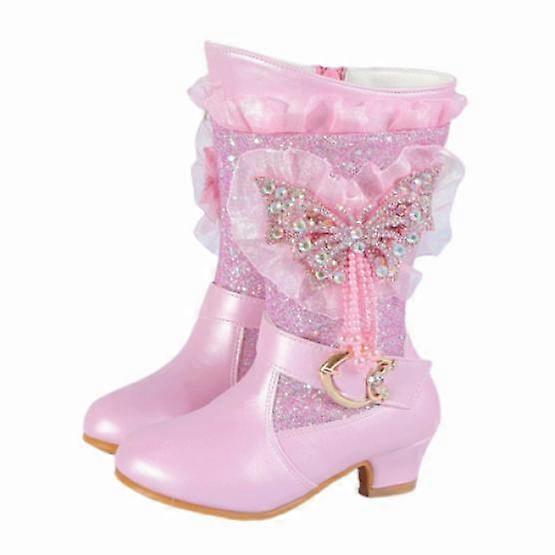 Botas de purpurina para niñas Botas largas forradas cálidas Diamantes de  imitación Bow Zapatos escolares