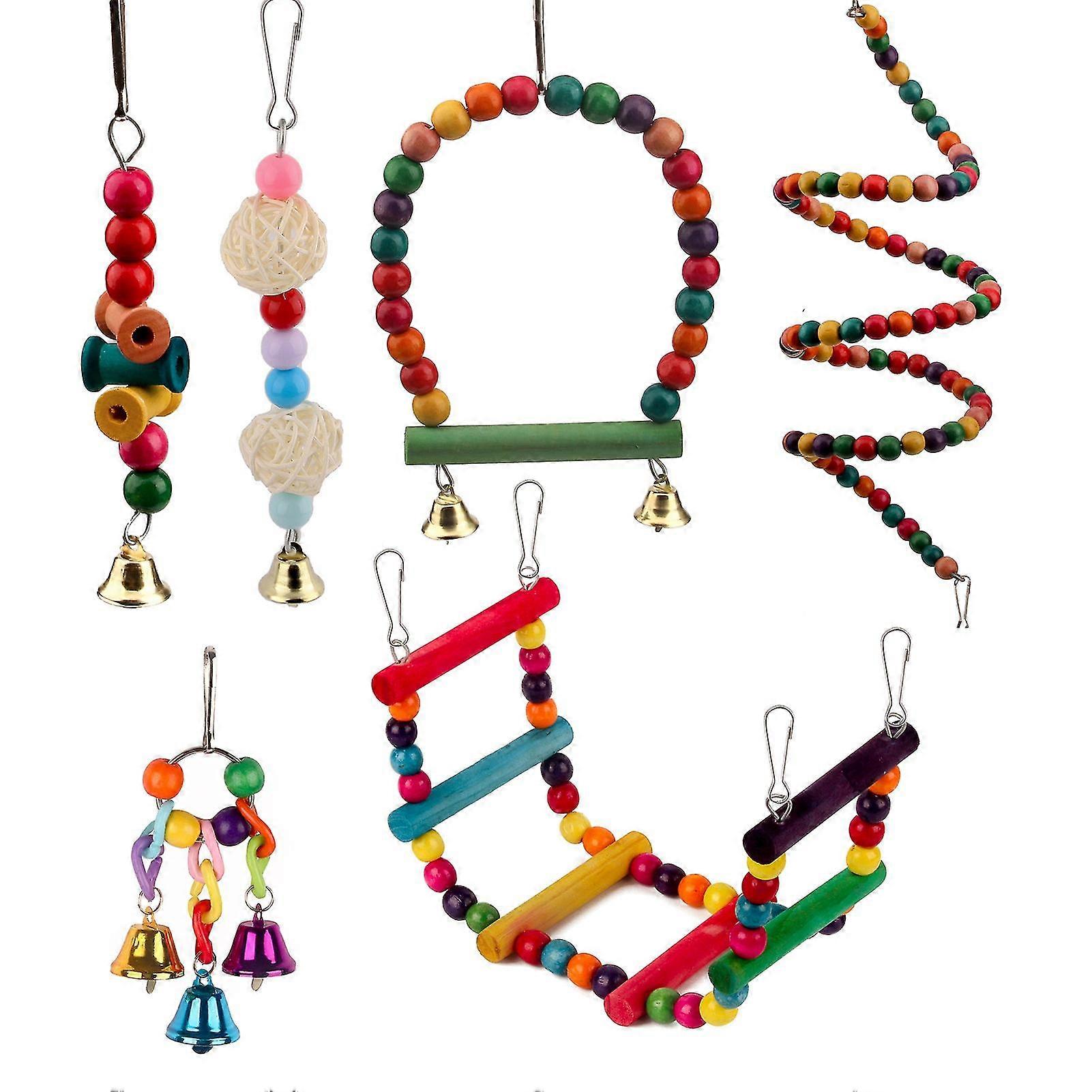 6 Pcs Bird Parrot Toys, Bird Swing Toy Colorful Chewing Hanging Hammock Swing Simple Bell Small String Bird Toys For Parrots, Conure Multicolor