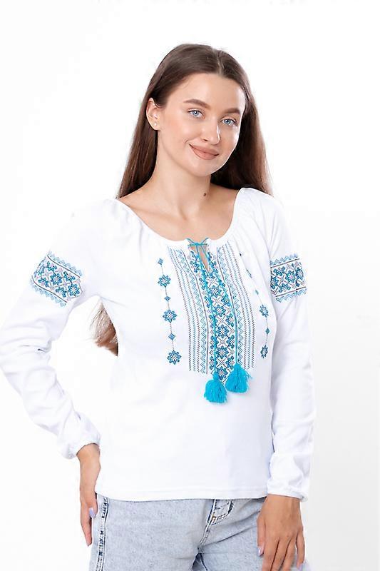 Elegant ukrainsk Vyshyvanka bluse til kvinder – rigt broderi på glat interlock, tidløs stil, enhver sæson, HC 8607-038-22