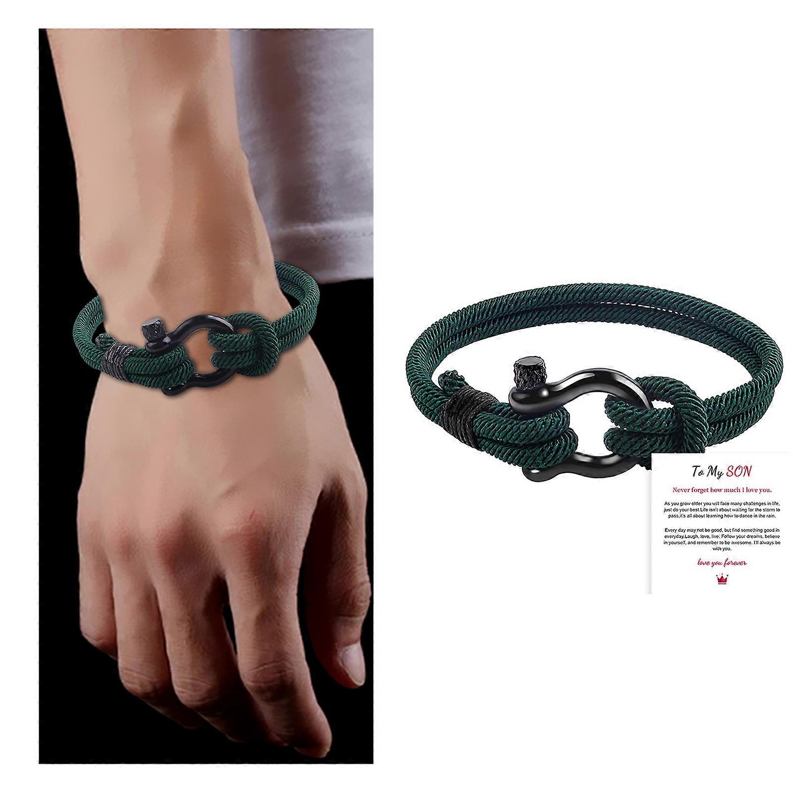 إلى ابني أحبك إلى الأبد الجلود مضفر سوار معصمه + بطاقة هدية رجالي