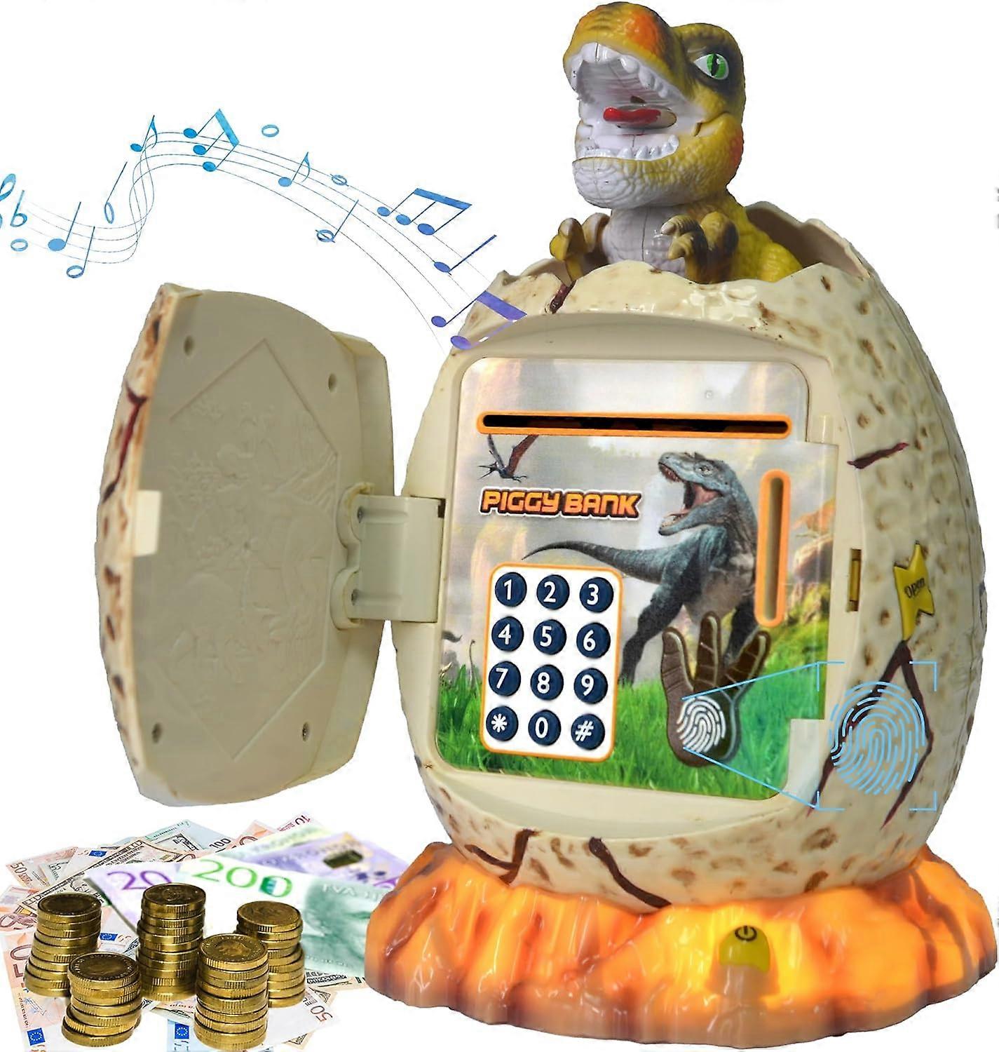 Dinosaur Piggy Bank, Dino Egg ATM Cash Coin Saving Box, Electronic Piggy Bank with Password Fingerprint Unlocking for Boys Grils Gifts