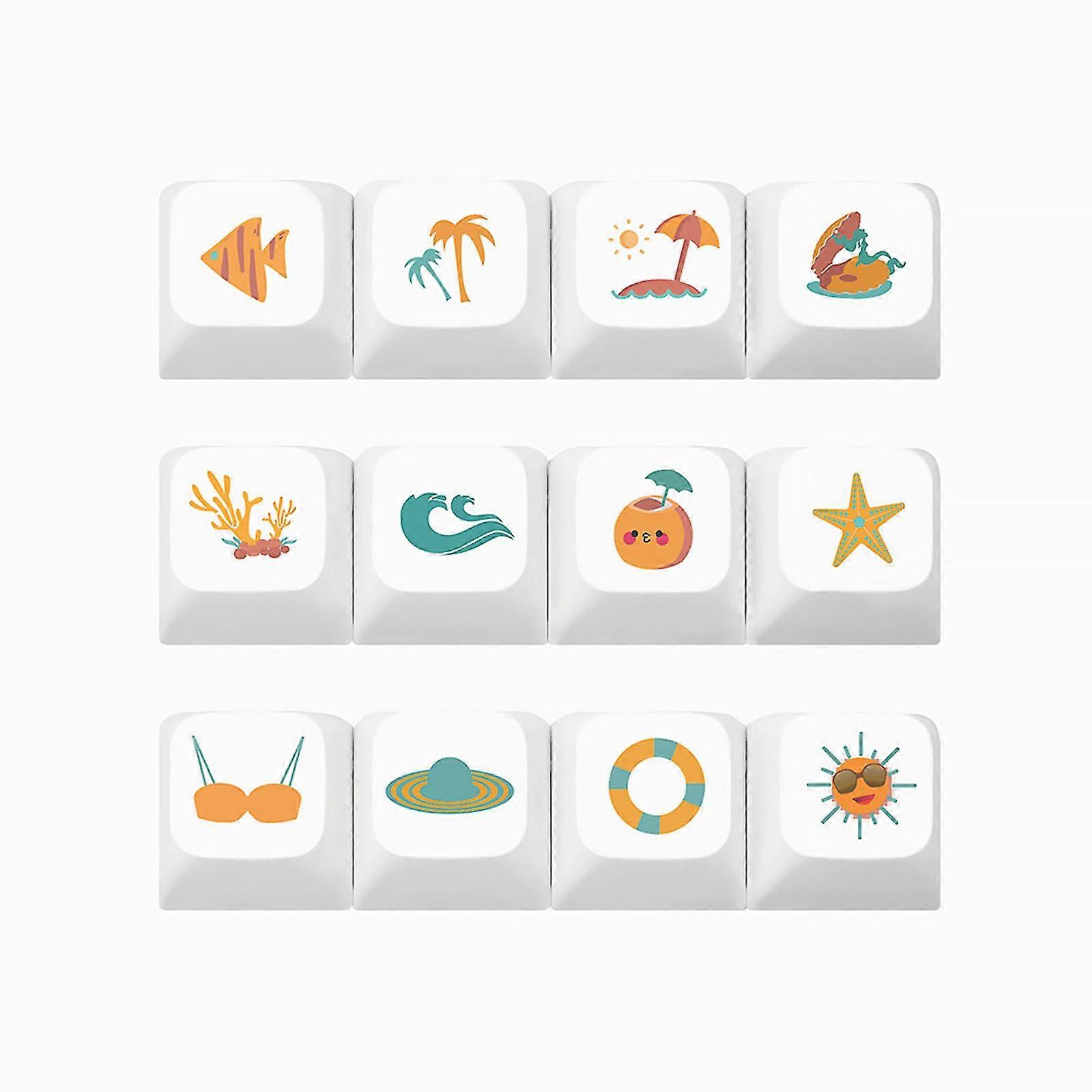 12-key Pbt Keycaps Xda Profile For Mechanical Keyboard Keycap Sea Beach Theme