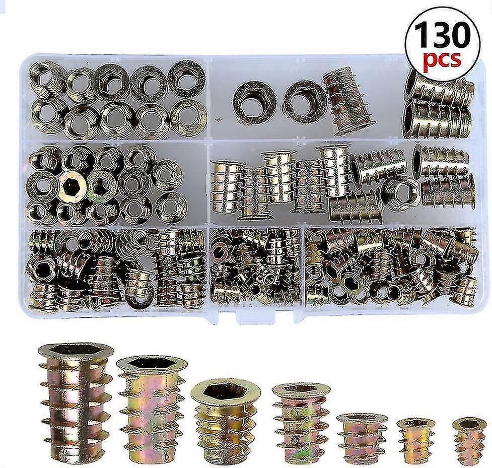 Zinc Alloy Hex Nuts, 130pcs Hex Socket Nut Inserts, Insert Threaded Nut, M4/5/6/8/10, For Woodworking, Carpentry