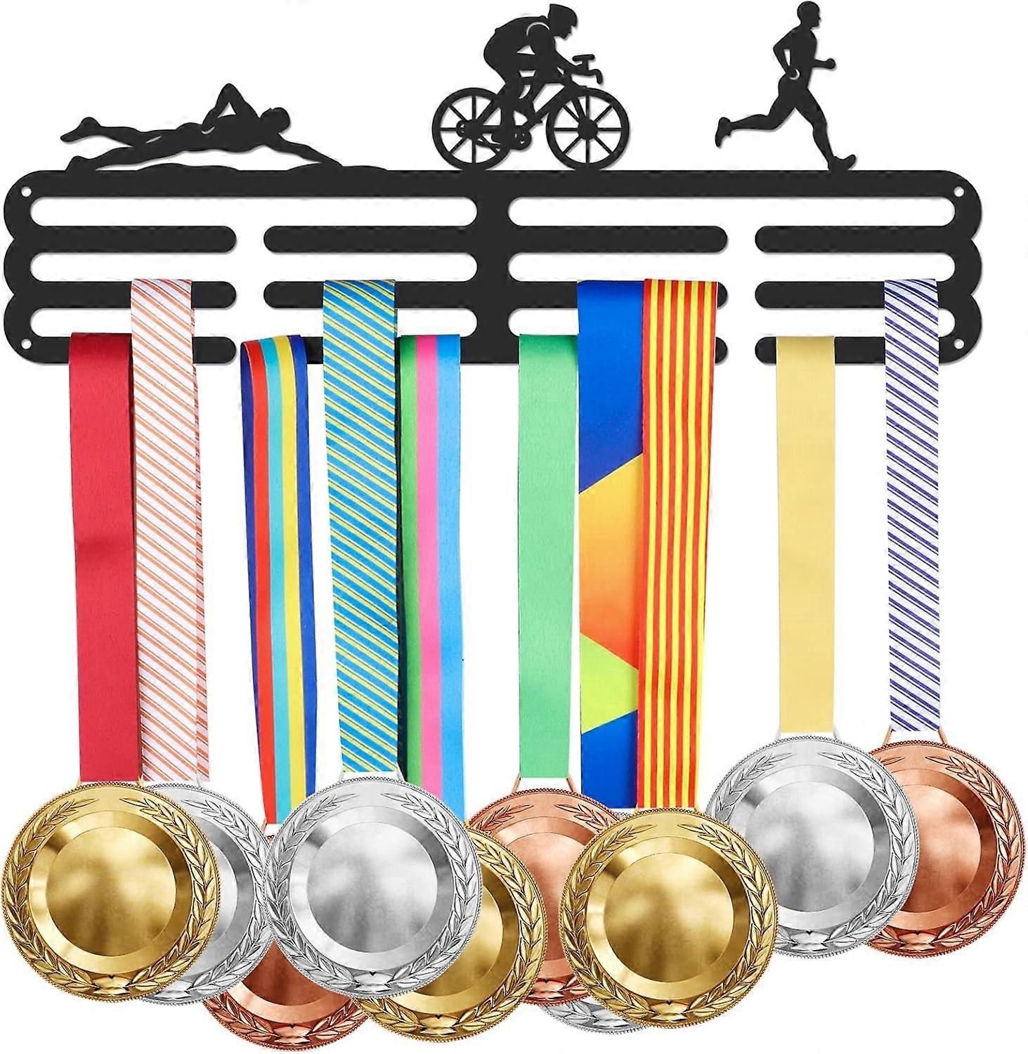 Medal Holder Display Triathlon with Running Medal Hanger Cycling Swimming Hanger Personalized Medal Hanger Display Rack Frame for Over 60 Medals Gift