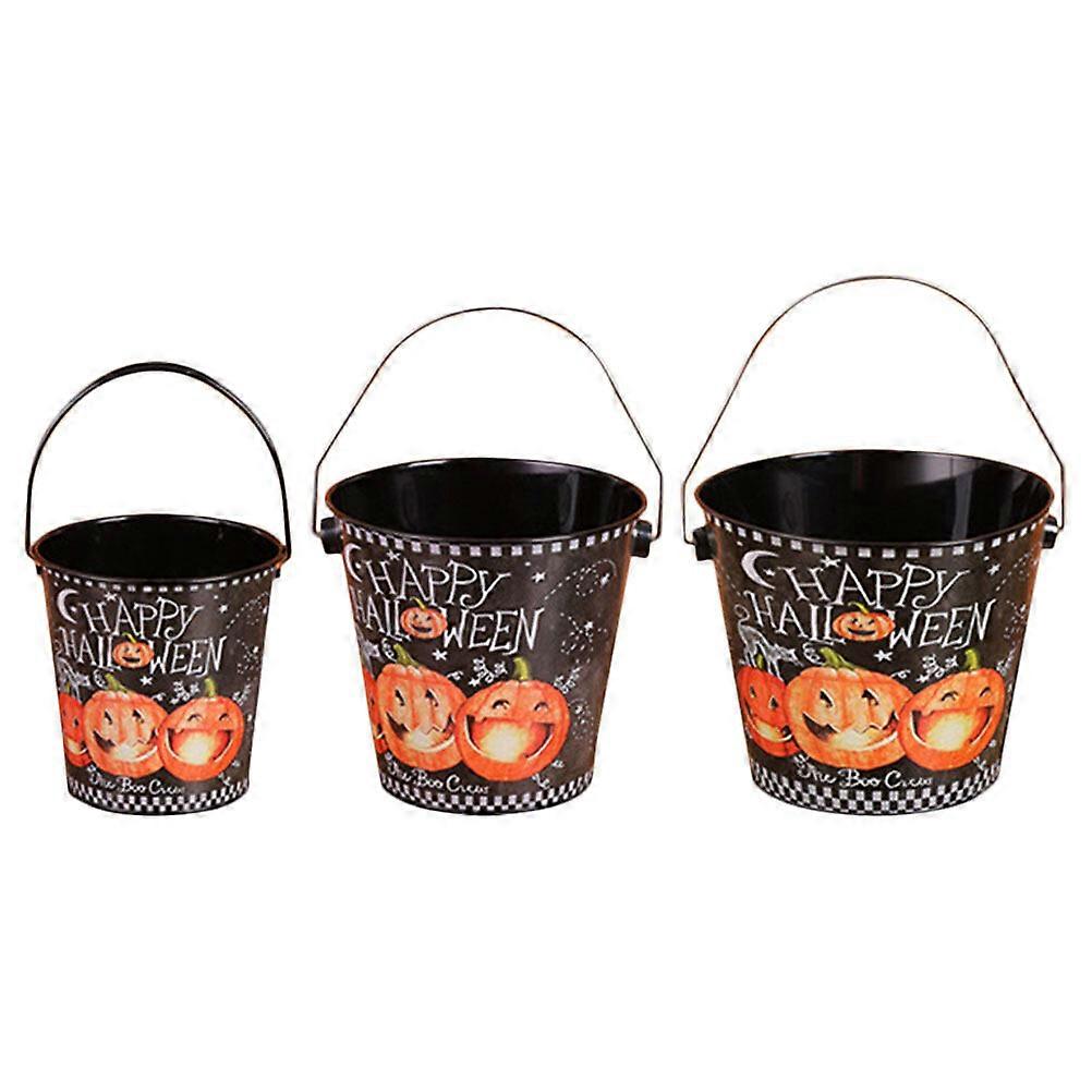 3pcs Halloween Tinplate Bucket Portable Handle Bucket Trick-or-treat Bucket Halloween Candy Bucket