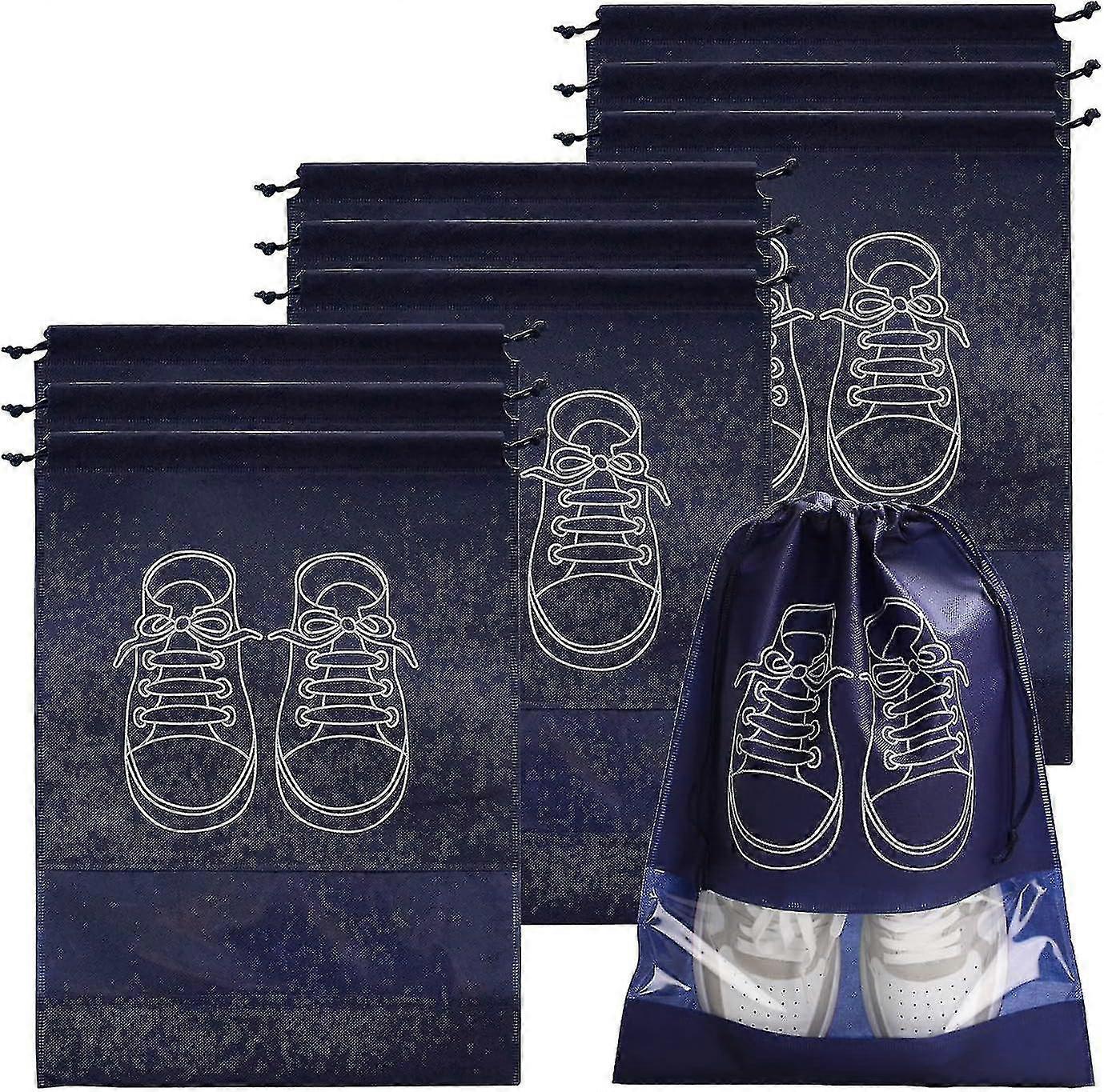 Travel Shoe Bag, Waterproof And Dustproof Fleece Shoe Bag Set, With Clear Window And Drawstring (32*44cm) -10pcs-navy Blue