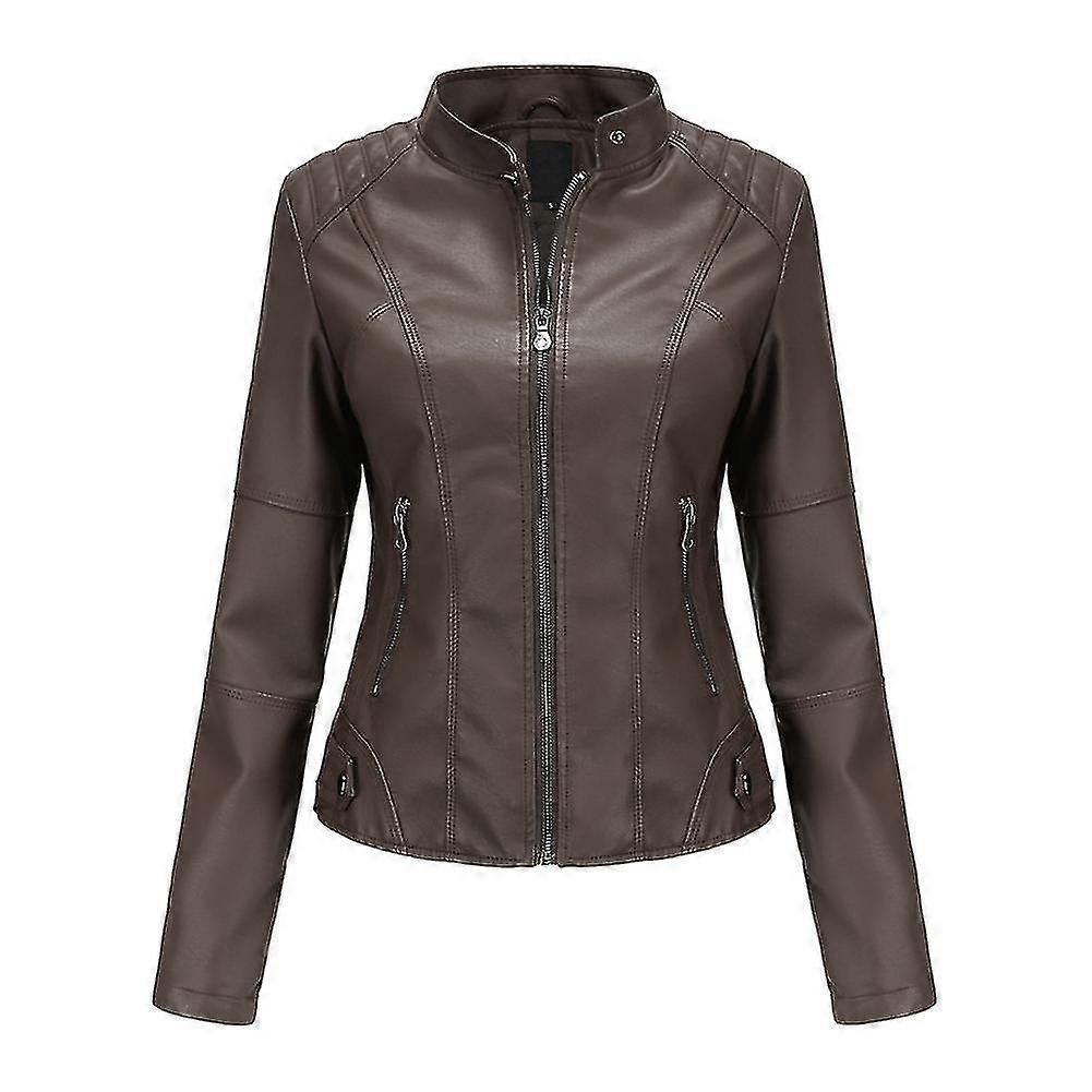 בגדי ריקוד נשים צבע אחיד רזה דמוי עור מעיל רוכסן אופנוע דמוי עור מעיל עור