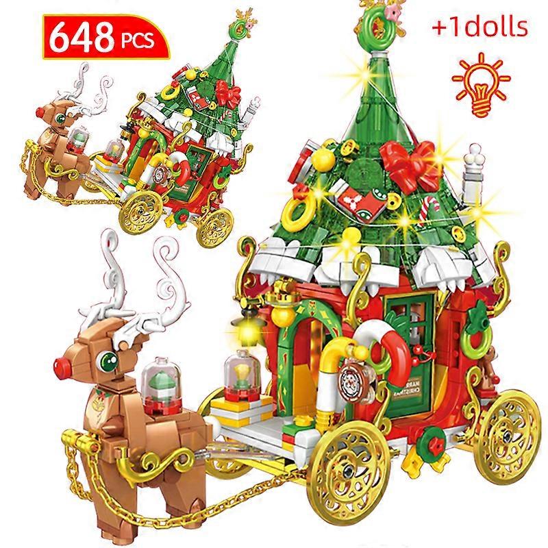 648pcs シティ LED ライト クリスマスエルク キャリッジ ビルディングブロック フレンズ サンタクロース クリスマス ツリー フィギュア レンガ おもちゃ キッズ ギフト
