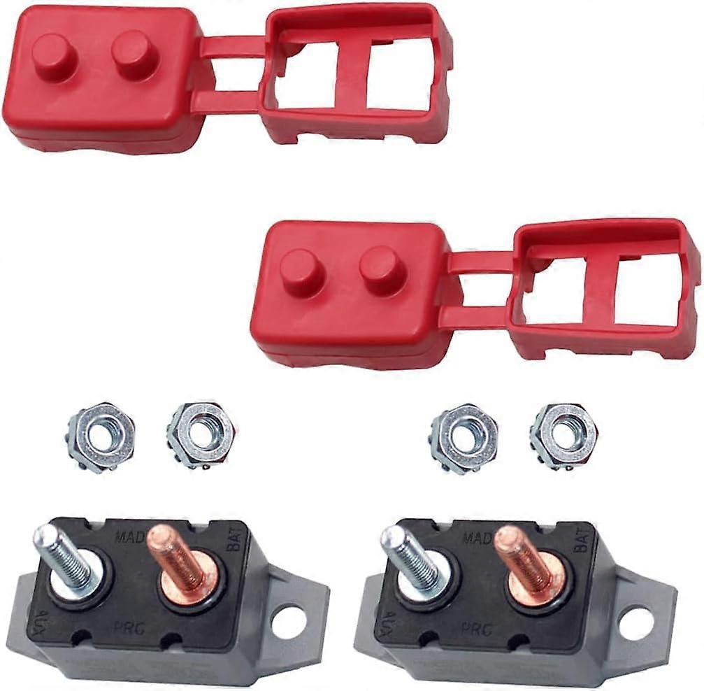 2 Pieces Circuit Breaker with Automatic Reset, Dc 12v - 24v Automatic Reset Circuit Breaker with Cover Stud Bolt(50A)