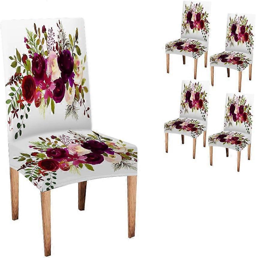 סט כיסויי כיסא אוכל של 4 צבעי מים בוהו בורדו אדום מג'נטה לבן ורוד פרחוני פרחי פרח נמתחים כיסא ז'קארד פרסון כיסוי רמובה