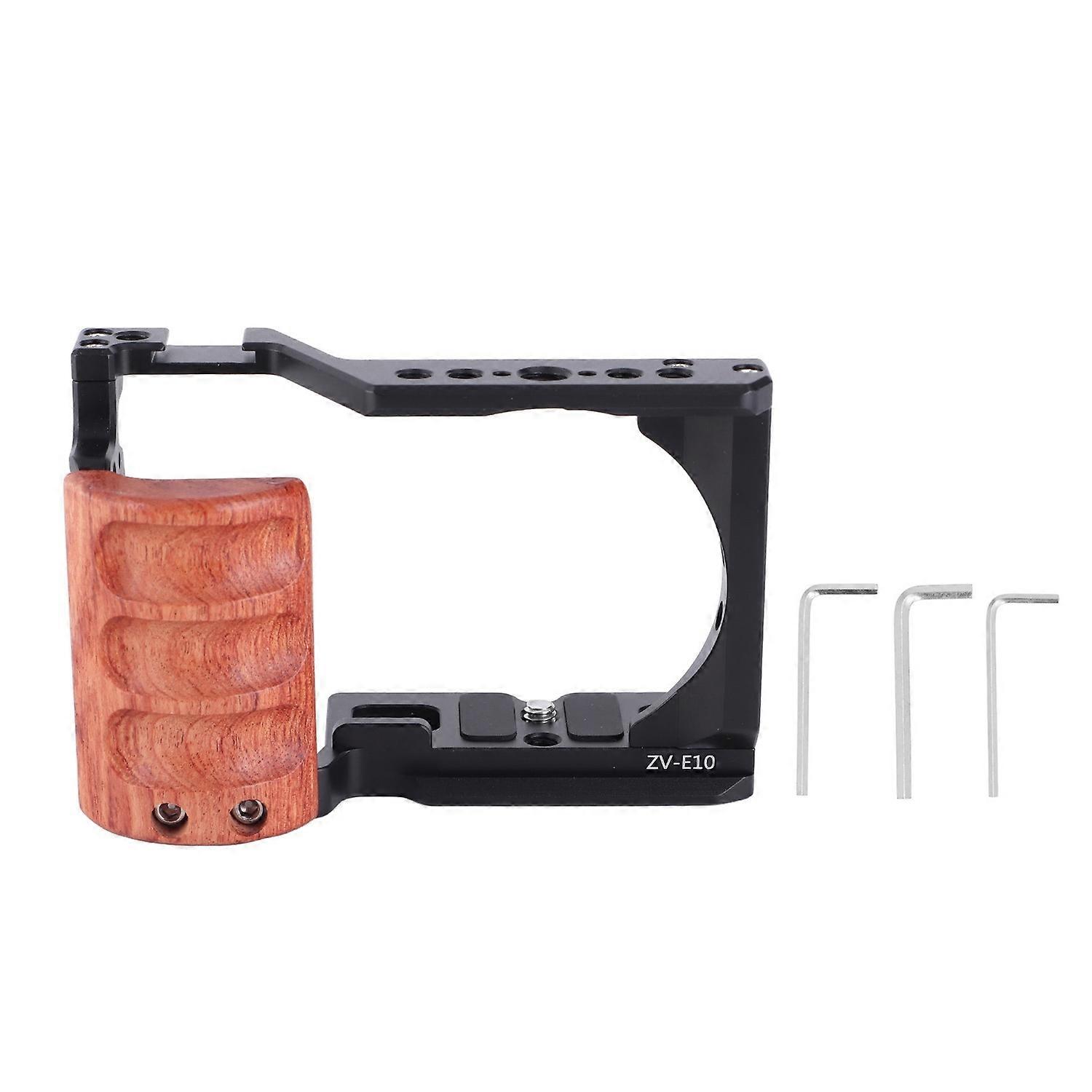 JLwin Camera Cage with 3/8in Locating 1/4 in Threads Cold Shoes Wooden Handle Video Camera Cage Rig 
