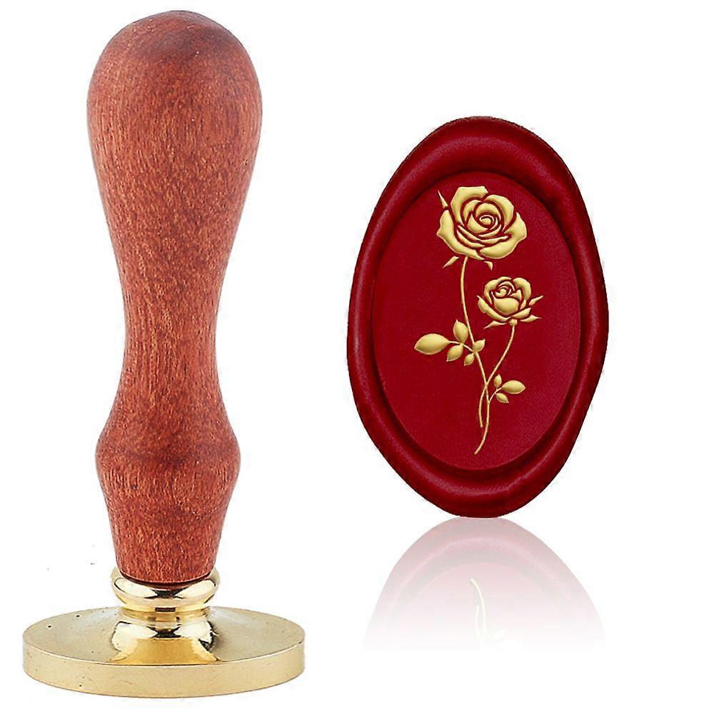 Retro Wax Seal Stamp Set including Safflower Pear Wood Handle & Removable Oval Brass Head for Envelopes Invitations Gift Card Flower 8.3x2.2cm