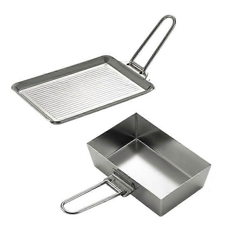 Portable Stainless Steel Camping Cookware, Thickened Frying Pan with Detachable Handle for Picnic and Steak Cooking