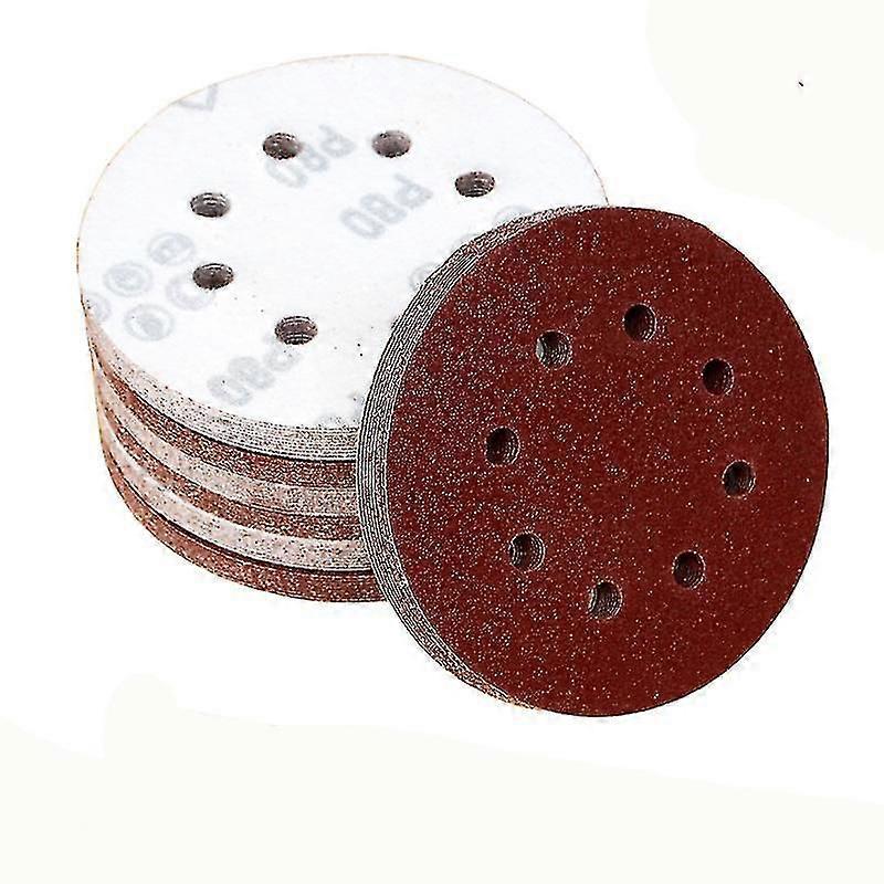 100pcs 5" Flocked Sandpaper 8 Hole Sanding Disc Roll Lock Quick Change Disc For Die Grinder Surface Preparation