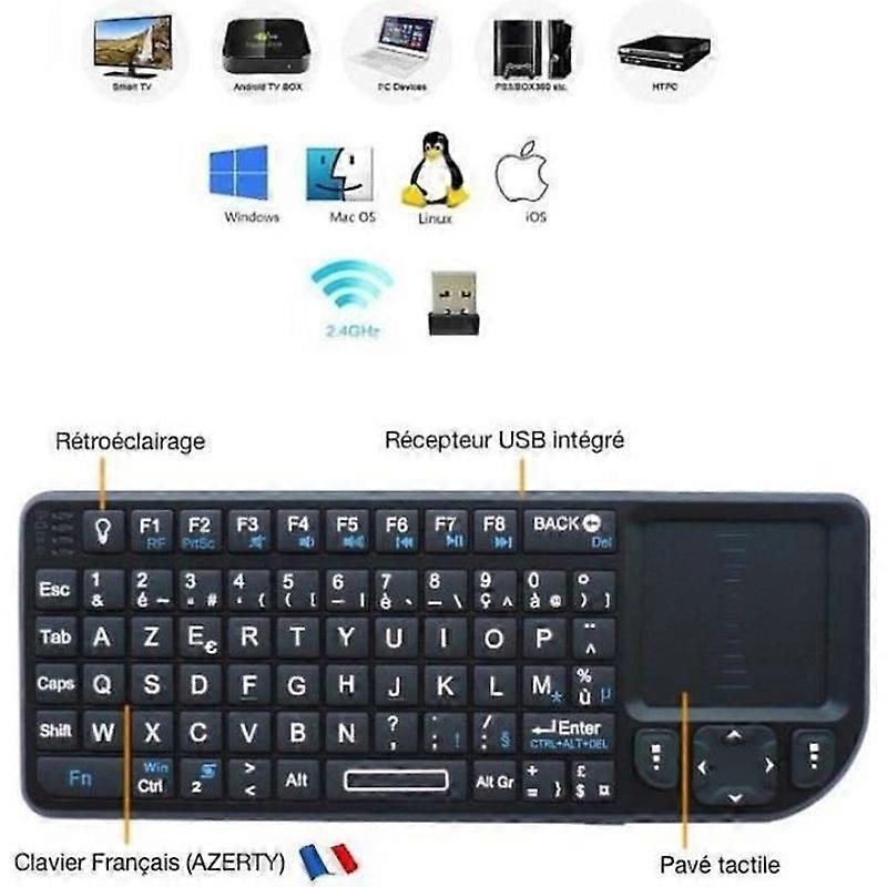 Wireless keyboard - LCC - Mini AZERTY touch keyboard - Touchpad - 24 GHz - Rechargeable