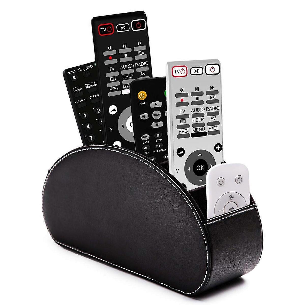 Remote Control Holders Organizer Box with 5 Compartment PU Leather Multi-functional Office Desk Storage Caddy Store Tv Remote