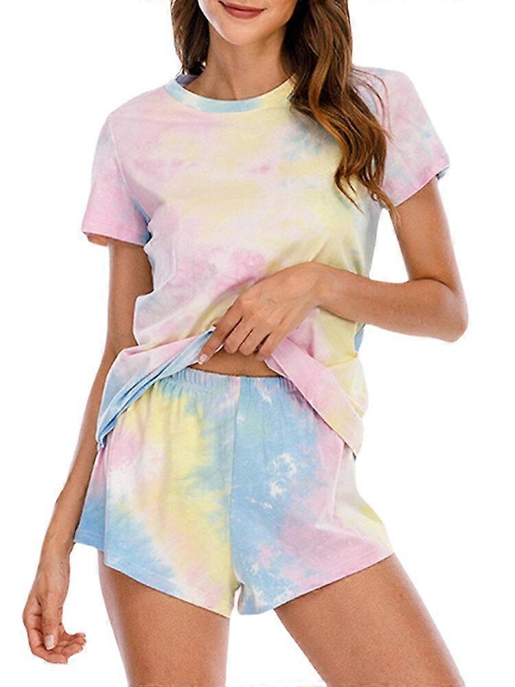 Women's Tie Dye Pajama Set - Short Sleeve, O-neck, Soft Summer Sleepwear, 2-piece