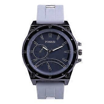 Fashionable Men Casual Round Dial Watch Silicone Strap Quartz Wristwatch(Gray)