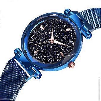 Femmes élégantes Dame Quartz Montre Ciel Étoilé Alliage Aimant Montre-bracelet (Bleu)