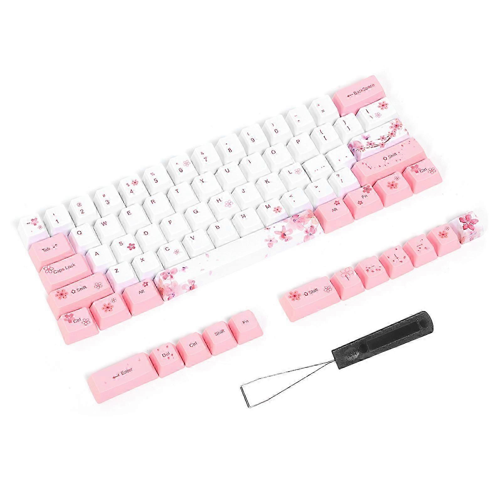 73pcs Sublimation Keycaps Pbt Mechanical Keyboard Accessory Pc Parts With Cute Pattern(6064 Cherry Blossom Pattern )
