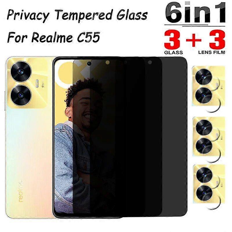 6IN1 Privacy Tempered Glass For Realme Realme C21Y Camera Screen Protector