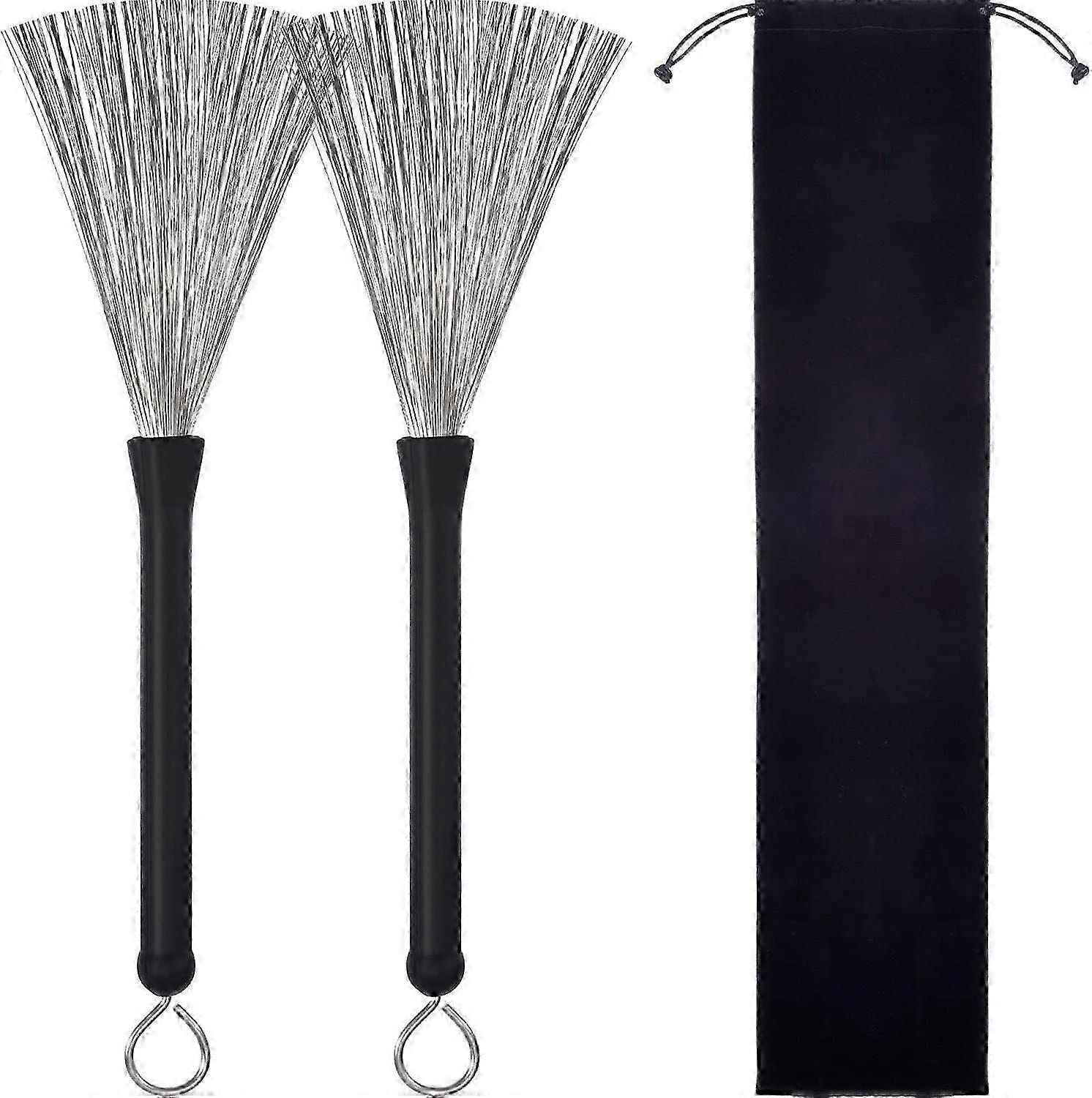 1 Pair Drum Brush Retractable Wire Brush Drum Stick Brush with Comfortable Rubber Handle