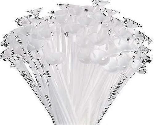 100 Pcs Balloon Sticks,plastic Thicken Durable Milk-white Sticks Holders With Cups For Party Decor