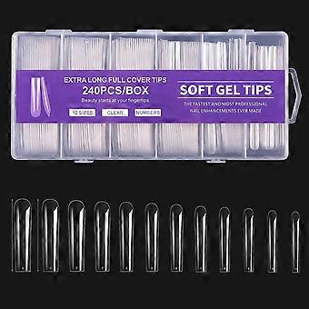 240 Pcs Soft Gel Full Cover Nail Tips,Clear Gel False Nails Press On Nails for Nail Extension DIY Manicure Soak Off