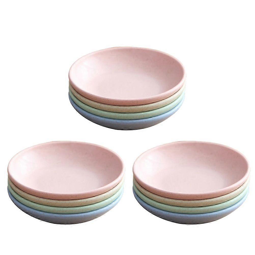 12Pcs Plastic Wheat Straw Seasoning Dishes Condiment Plates (Assorted Color)