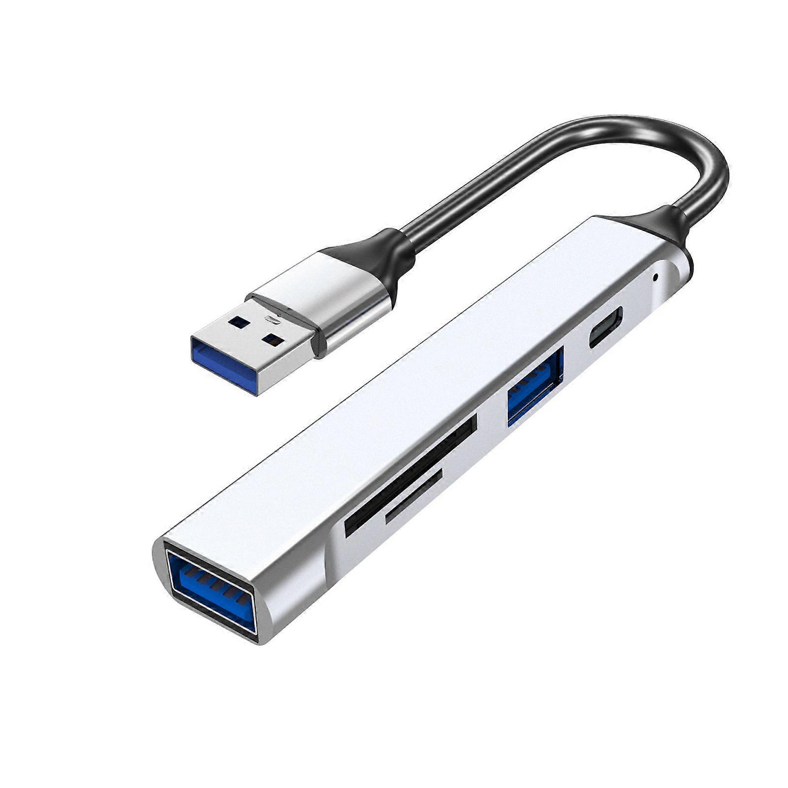 USB Hub Docking Station with Type C Data, USB 2.0/3.0, and Card Reader for Work, Study  Silver