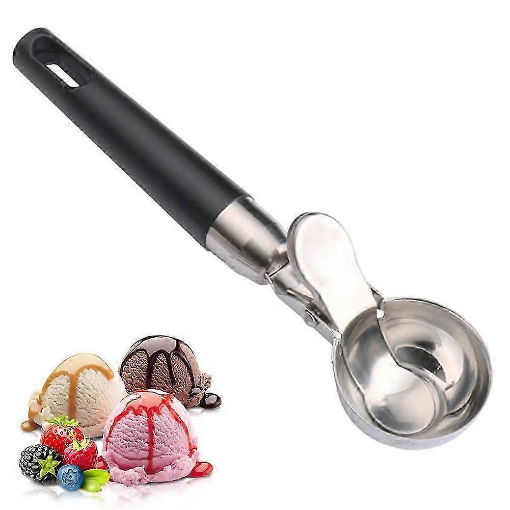 مغرفة الآيس كريم ، مغرفة حلوى الفاكهة من الفولاذ المقاوم للصدأ مع مشغل سهل ، أداة مطبخ قوية شديدة التحمل ، لخبز عجين البسكويت ، طريق سريع أسود