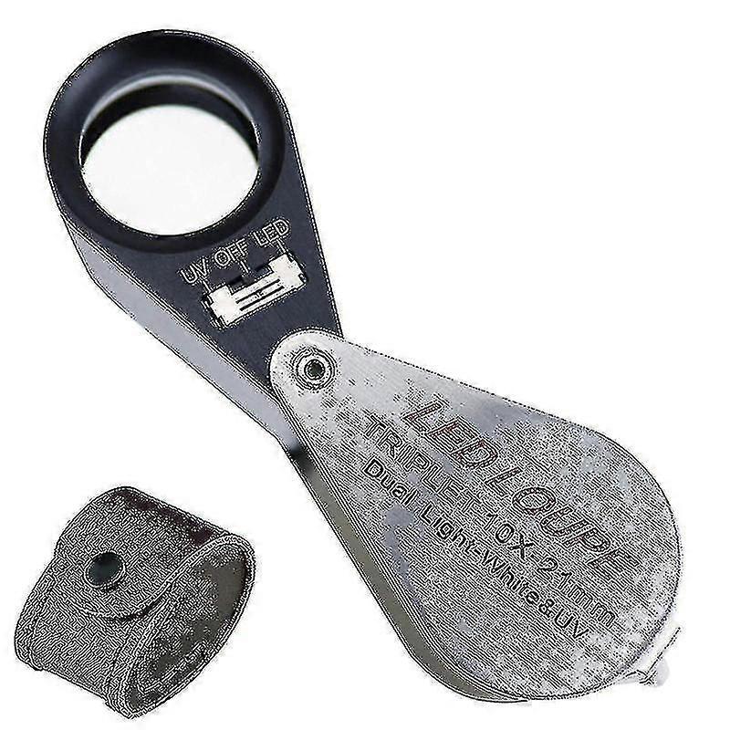 Μεγεθυντικός φακός τριπλού φακού Jeweler Loupe 10x μεγέθυνσης με 6 LED UV φως 21mm για πολύτιμους λίθους, κοσμήματα