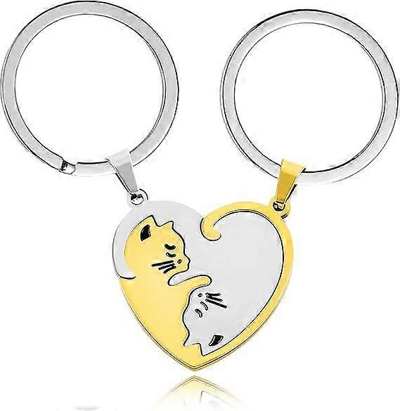 2pcs Black and White Matching Puzzle Cat Couples Keychains Set for Boyfriend Girlfriend