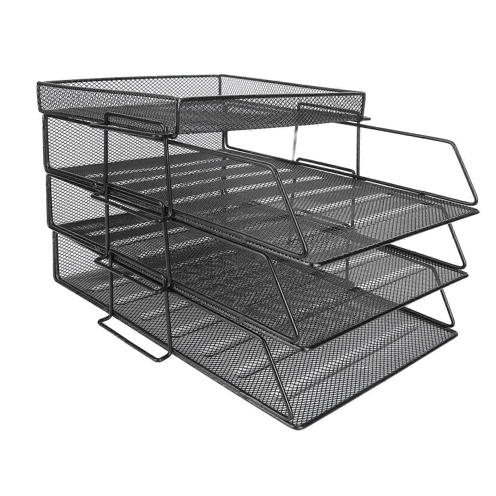 4pcs Stackable Mesh File Rack Large Capacity Easy Install Desktop Storage Holder