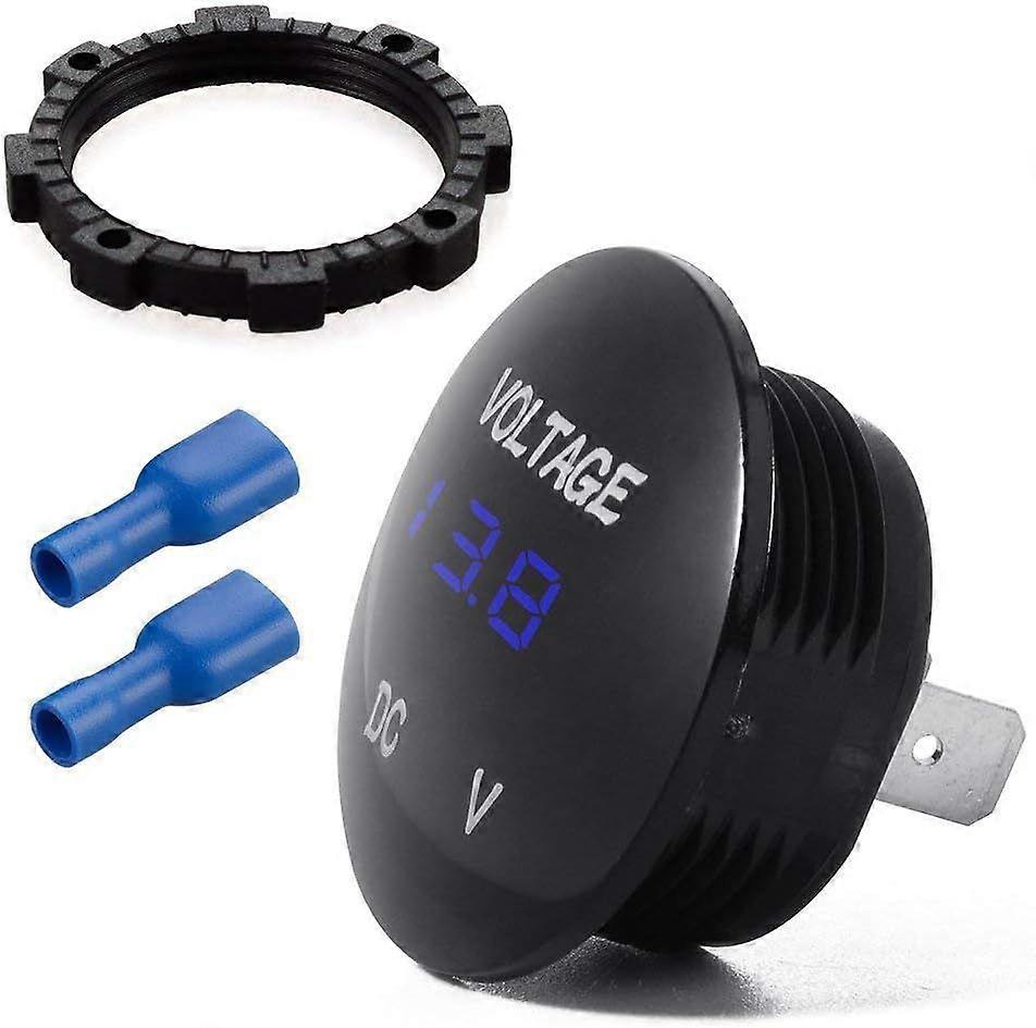 Measuring Device Waterproof Voltmeter, Round LED Digital Display Voltage Tester for Car Motorcycle RV Truck DC 12V-24V - Blue