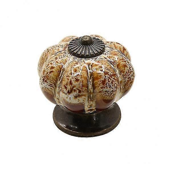 LM 6xRound Pumpkin Shape Ceramic Cabinet Pull Knobs Beige HPI