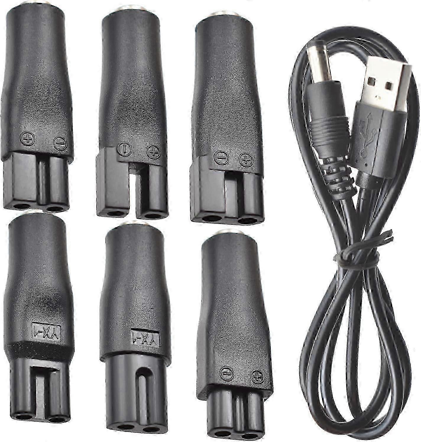 7 stk netledning 5V udskiftningsoplader USB-adapter velegnet til elektriske hårklippere, skægtrimmere, barbermaskiner, skønhedsinstrumenter, skrivebordslamper.
